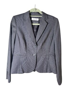 Calvin Klein Women’s Gray Pinstripe Two Button Blazer Size 6 Career Office